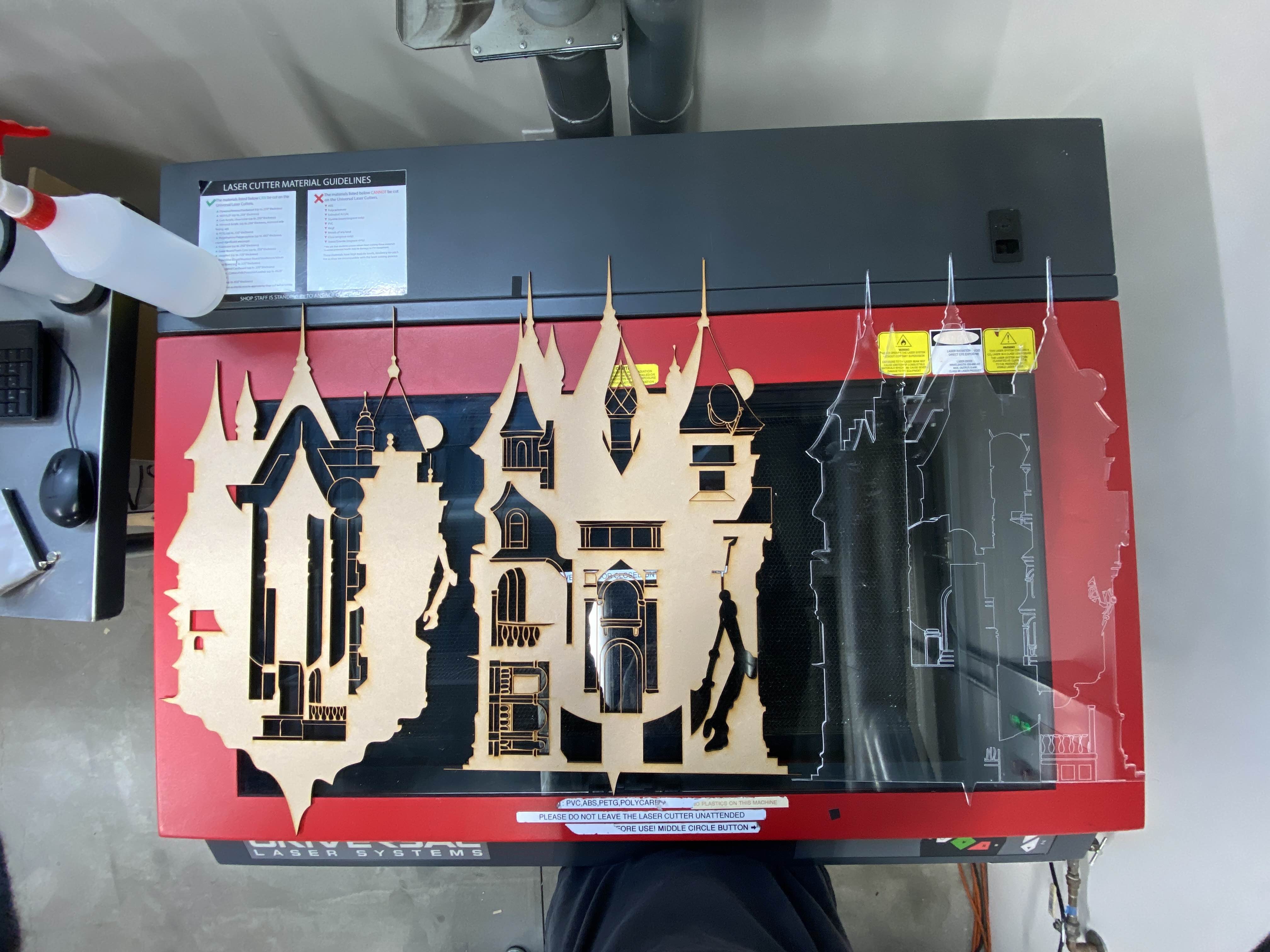 Laser cutter producing silhouette panels